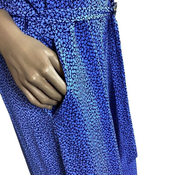 Michael Kors Blue Ditzy Floral Print Wide Leg Sleeveless Jumpsuit Sz L #49M - Picture 5 of 13